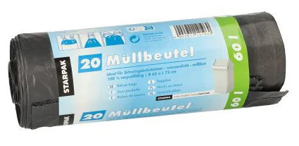 STARPAK Sac poubelle LDPE, à liens coulissants, 60 litres - OEM 14196