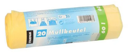 STARPAK Sac poubelle HDPE à liens coulissants, 60 L, jaune - OEM 14197