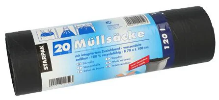 STARPAK Sac poubelle LDPE, à lien coulissant, 120 L, bleu - OEM 14195
