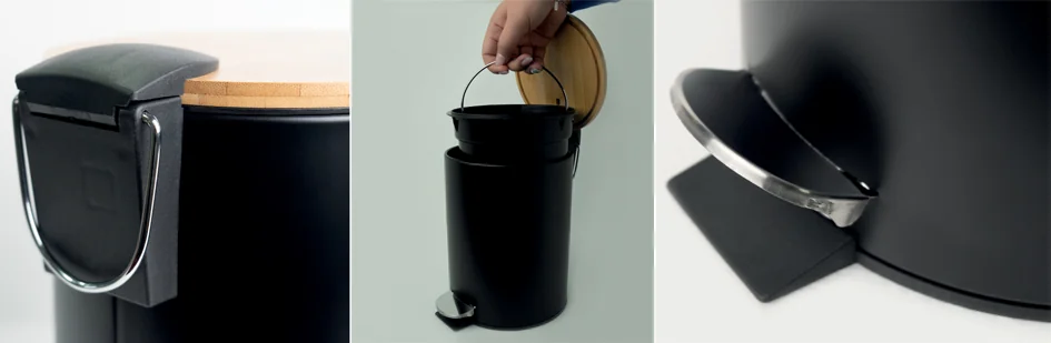 helit Poubelle à pédale 'the bamboo', 3 litres, blanc - OEM H2404405 – Image 3