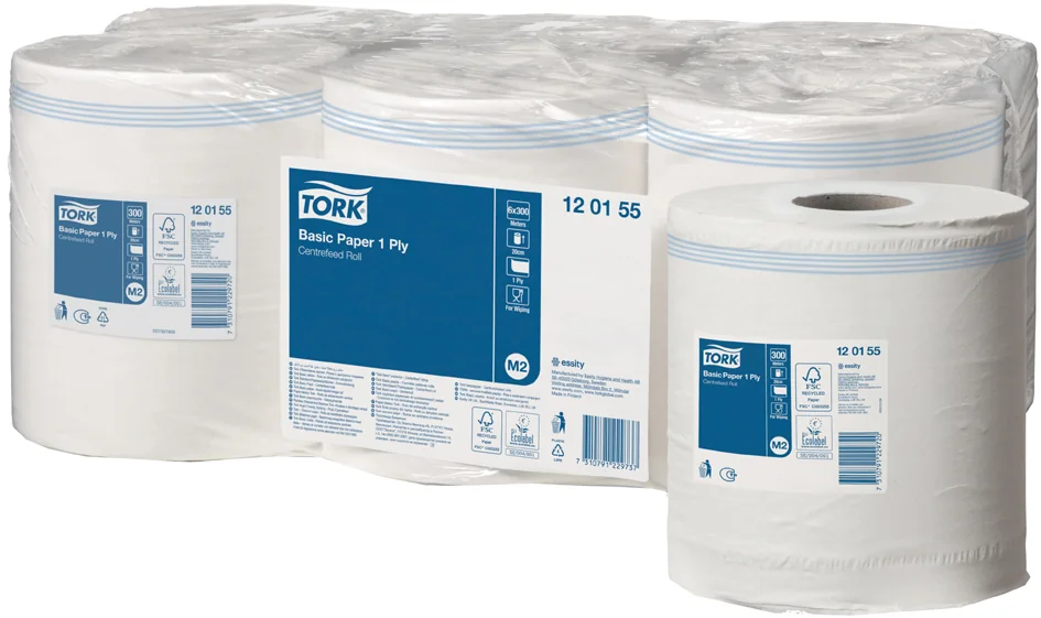 TORK Rouleau nettoyant multi-usage, 1 couche, 300 m, blanc - lot de 6 - OEM 120155