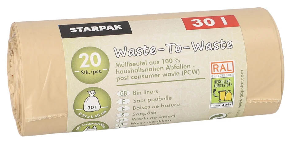 STARPAK Sac poubelle 'Waste-to-Waste', 30 litres, marron - OEM 90400
